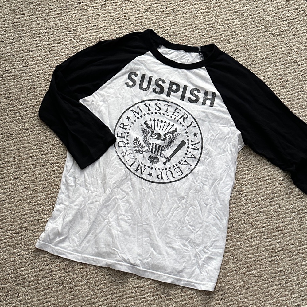 Black and White Graphic Raglan Tee
